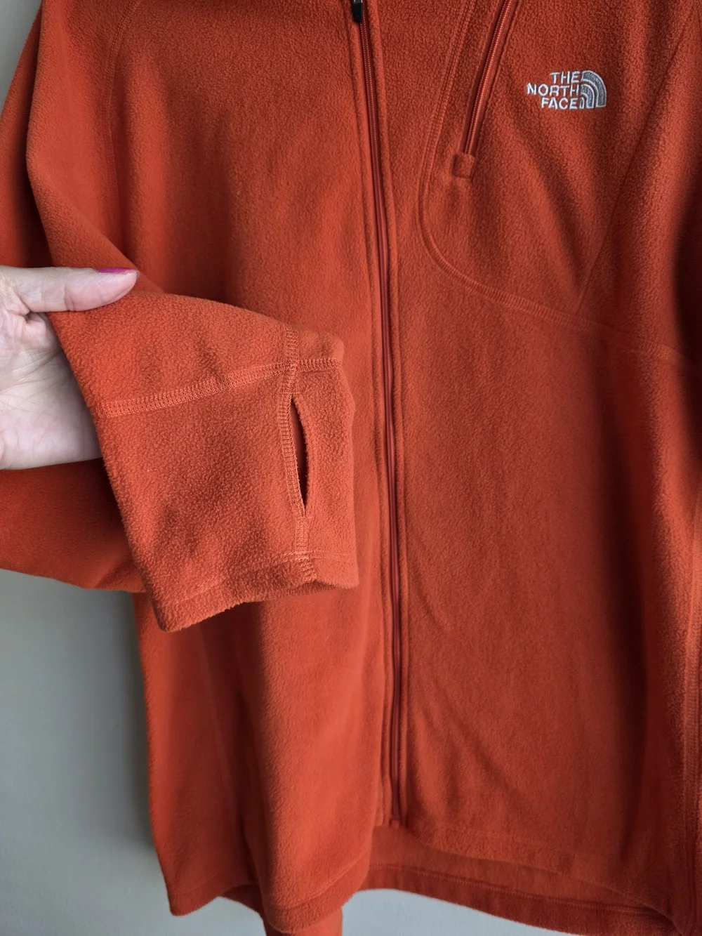 The North Face Men's Orange Full-Zip Fleece Jacket Size L